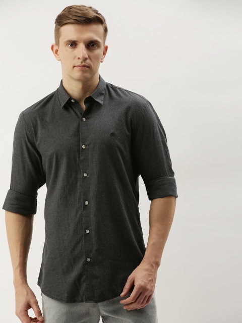 

PETER ENGLAND UNIVERSITY Men Charcoal Grey Solid Super Slim Fit Casual Shirt