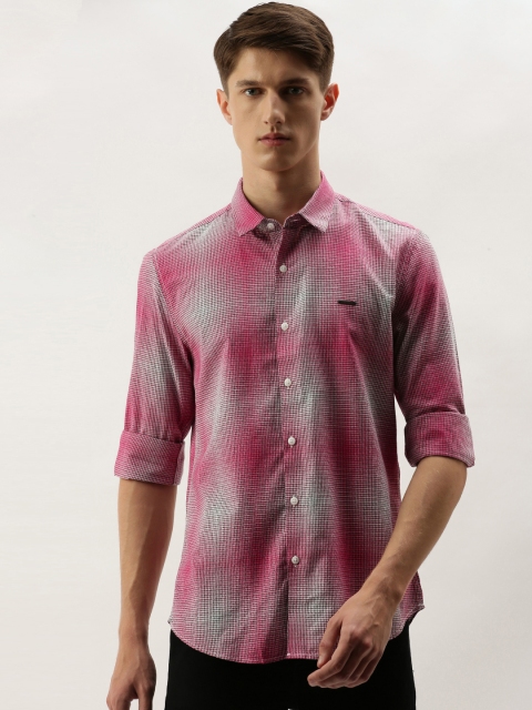 

PETER ENGLAND UNIVERSITY Men Pink & White Slim Fit Checked Casual Shirt
