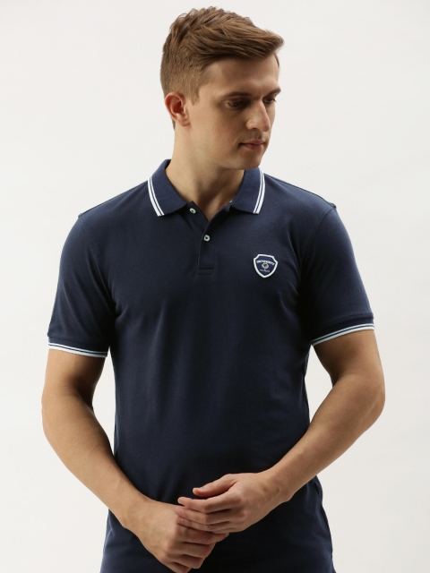 

PETER ENGLAND UNIVERSITY Men Navy Blue Solid Polo Collar T-shirt