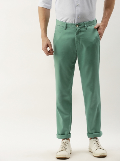 

PETER ENGLAND UNIVERSITY Men Green Slim Fit Solid Regular Trousers