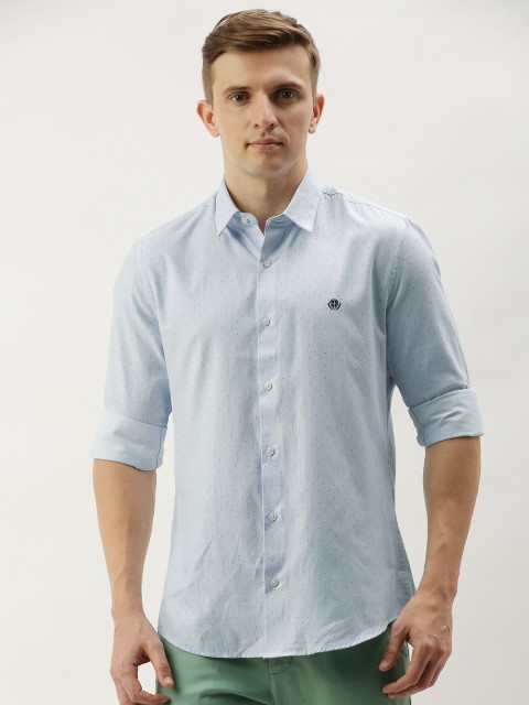 

PETER ENGLAND UNIVERSITY Men Blue Printed Super Slim Fit Casual Shirt