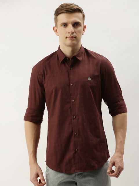 

PETER ENGLAND UNIVERSITY Men Brown Checked Super Slim Fit Casual Shirt