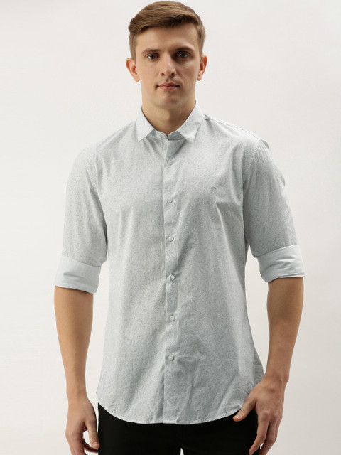 

PETER ENGLAND UNIVERSITY Men Grey & White Slim Fit Printed Casual Shirt
