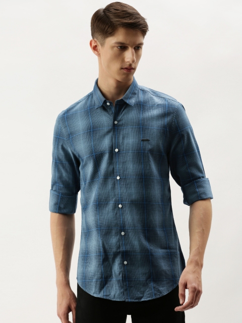 

PETER ENGLAND UNIVERSITY Men Blue Slim Fit Checked Casual Shirt