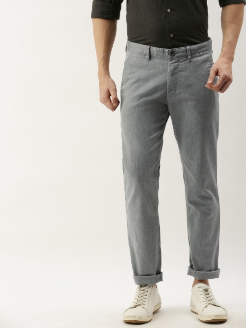

PETER ENGLAND UNIVERSITY Men Grey Solid Super Slim Fit Regular Trousers