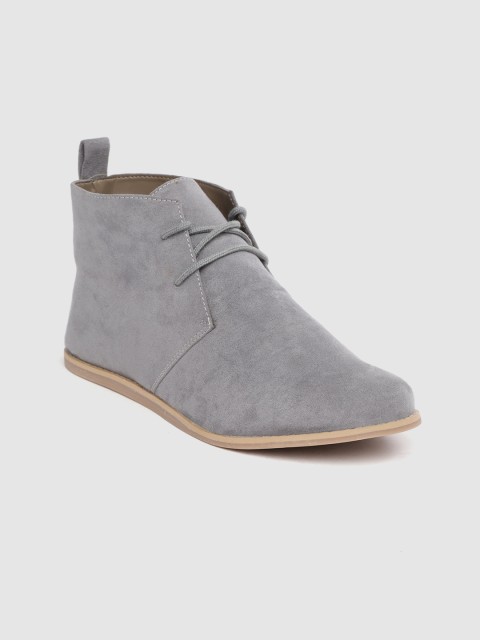 

Carlton London Women Grey Solid Mid-Top Flat Chukka Boots