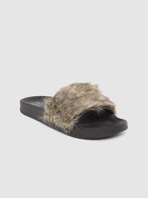 

Carlton London Women Brown Faux Fur Open Toe Flats