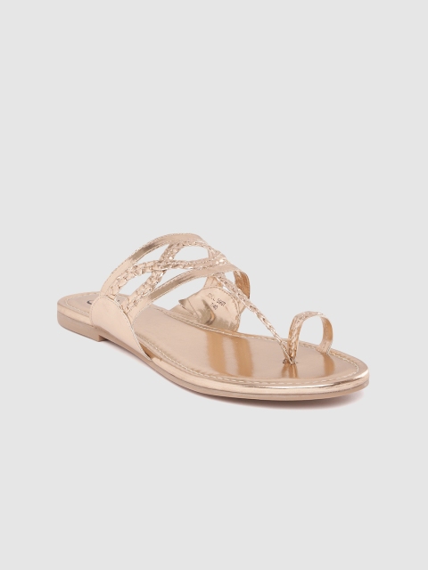 

Carlton London Women Rose Gold Toned Braided One Toe Flats with Cut-Out Detail