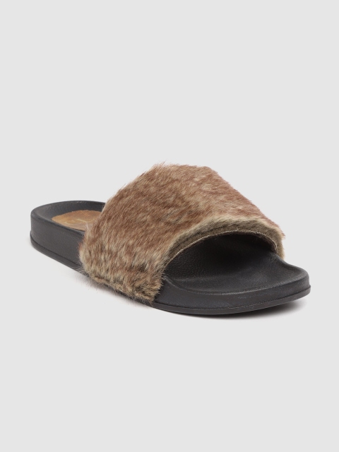 

Carlton London Women Brown Faux Fur Open Toe Flats