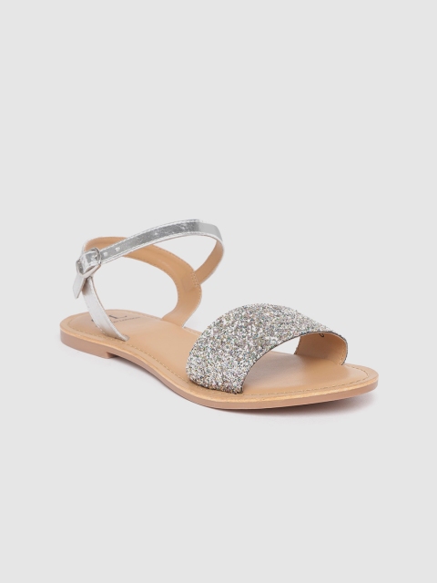 

Carlton London Women Silver-Toned Glitter Open Toe Flats