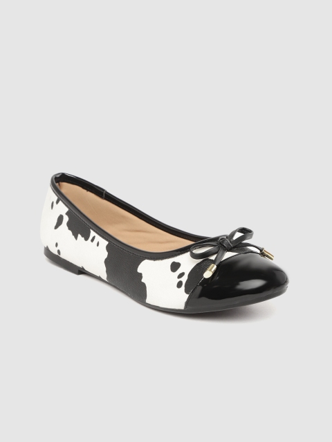

Carlton London Women Black & Off-White Cow-Printed Ballerinas with Bow Detail