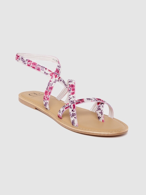 

Carlton London Women White & Pink Floral Print Mid-Top One Toe Flats