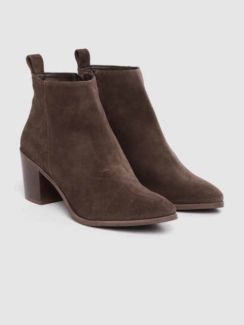 

Carlton London Women Coffee Brown Solid Mid-Top Heeled Boots