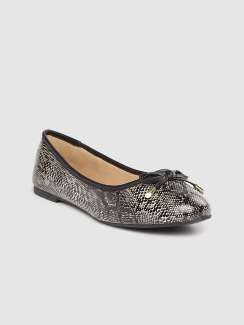 

Carlton London Women Black & Charcoal Grey Snakeskin Textured Ballerinas