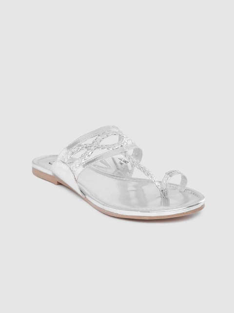 

Carlton London Women Silver-Toned Braided One Toe Flats with Cut-Out Detail