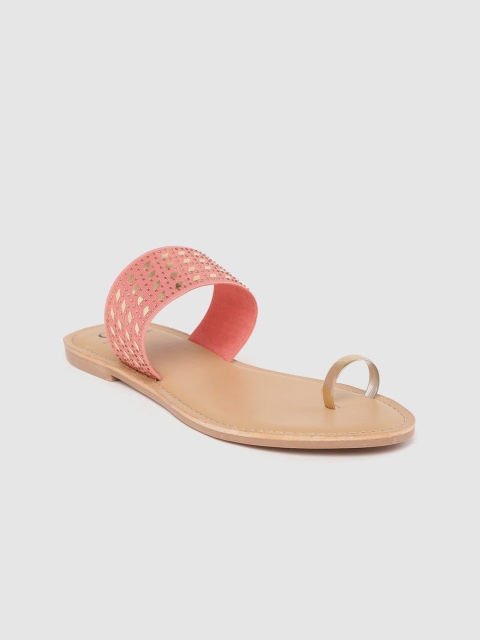 

Carlton London Women Peach-Coloured & Gold-Toned Embellished One Toe Flats