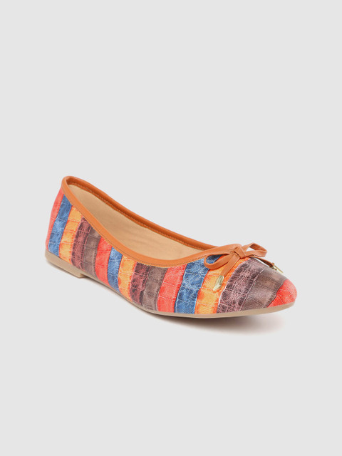 

Carlton London Women Orange & Brown Croc-Printed Ballerinas with Bow Detail