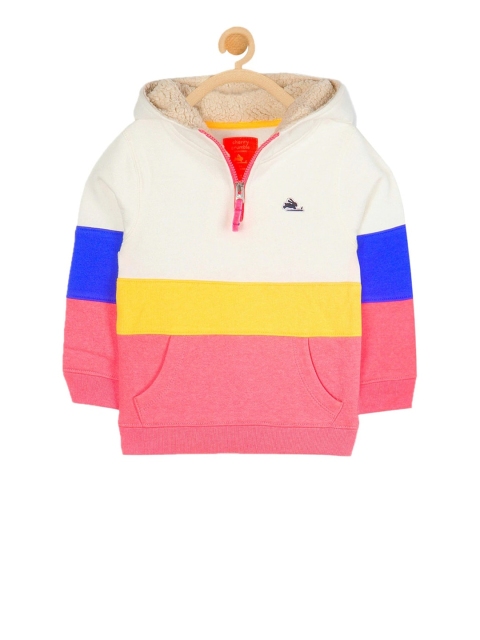 

Cherry Crumble Kids Pink & Off-White Colourblocked Hooded Sweatshirt