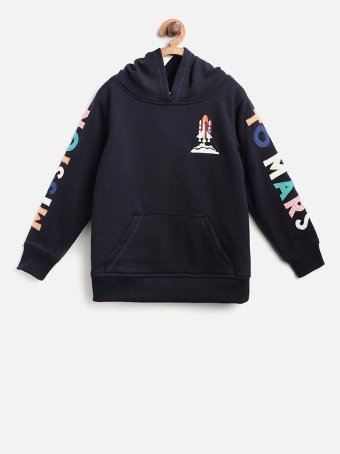 

Cherry Crumble Unisex Kids Navy Blue Printed Hooded Sweatshirt
