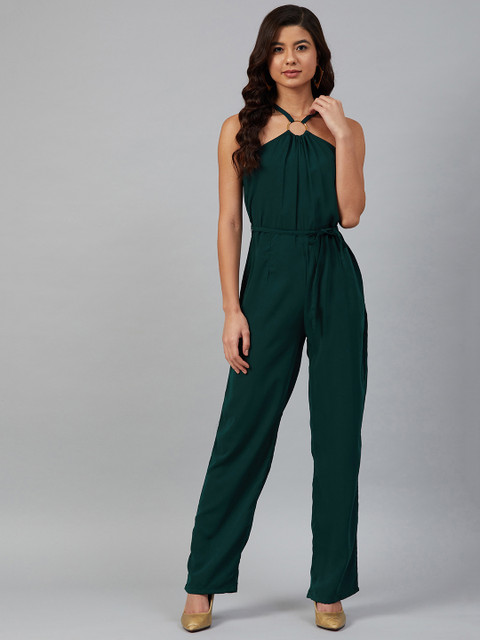 

Jompers Women Green Solid Halter Neck Basic Jumpsuit
