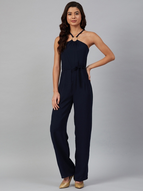 

Jompers Women Navy Blue Solid Halter Neck Basic Jumpsuit