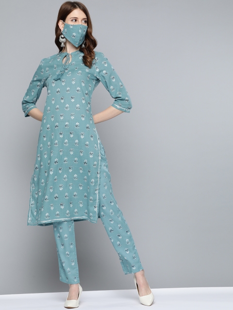 

HERENOW Women Blue Black Printed Kurta with Trousers