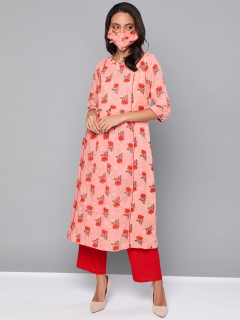 

HERE&NOW Women Pink Red Floral Print Kurta with Palazzos