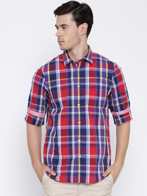 

Arrow Sport Navy & Red Checked Hudson Fit Casual Shirt, Navy blue