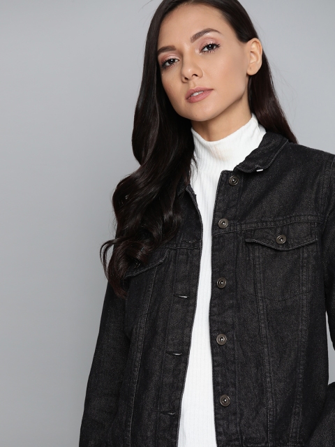 

Harvard Women Black Solid Denim Jacket
