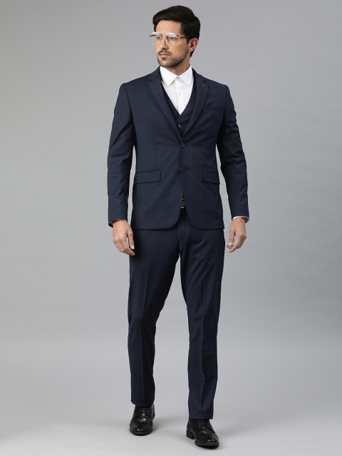 

Louis Philippe Men Navy Blue & Grey Checked Slim Fit Single Breasted 4 Piece Formal Suit