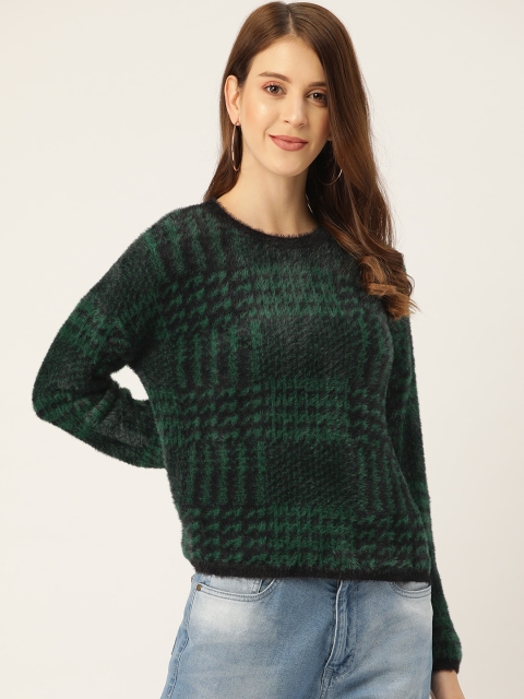 

Madame Women Green & Black Prince of Wales Checked Fuzzy Pullover