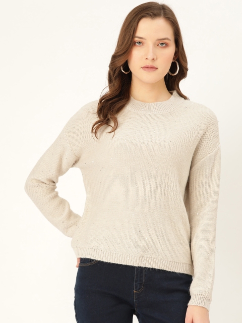 

Madame Women Beige Sequinned Acrylic Pullover