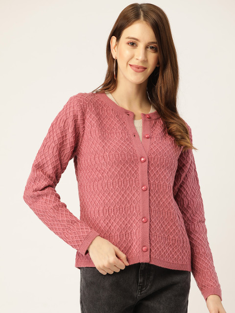 

Madame Women Pink Self Design Cardigan Sweater