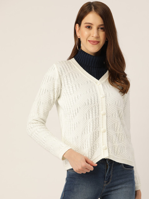 

Madame Women Off-White Cable Knit Detail Cardigan