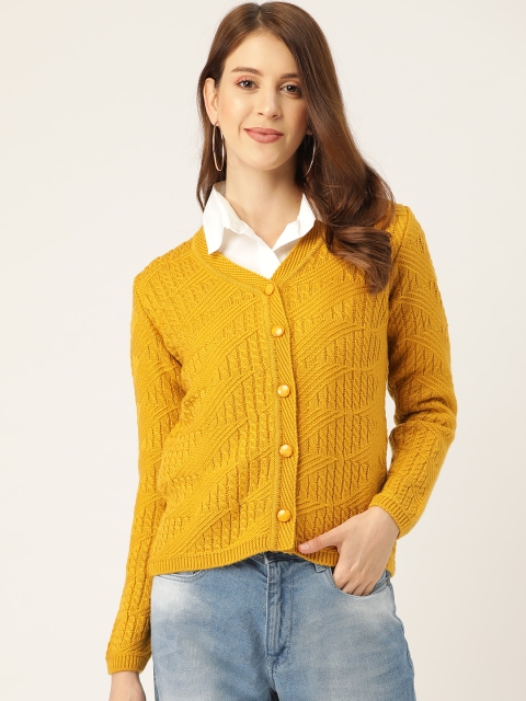 

Madame Women Mustard Yellow Cable Knit Detail Cardigan