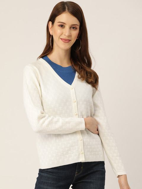 

Madame Women Off-White Checked Cardigan