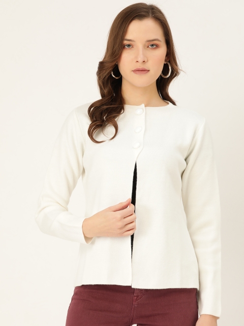 

Madame Women Off-White Solid Cardigan