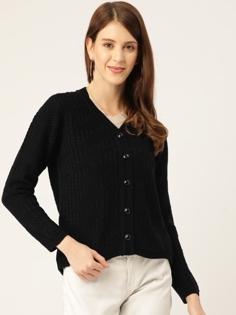 

Madame Women Black Cable Knit Detail Cardigan