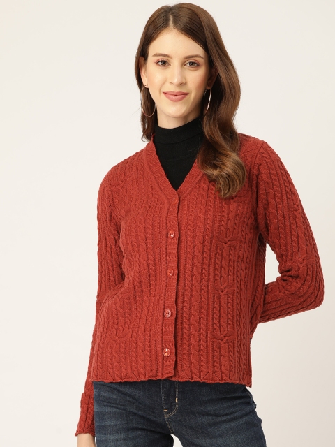 

Madame Women Rust Red Cable Knit Cardigan