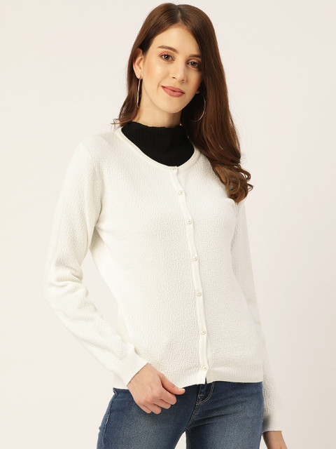 

Madame Women White Solid Cardigan