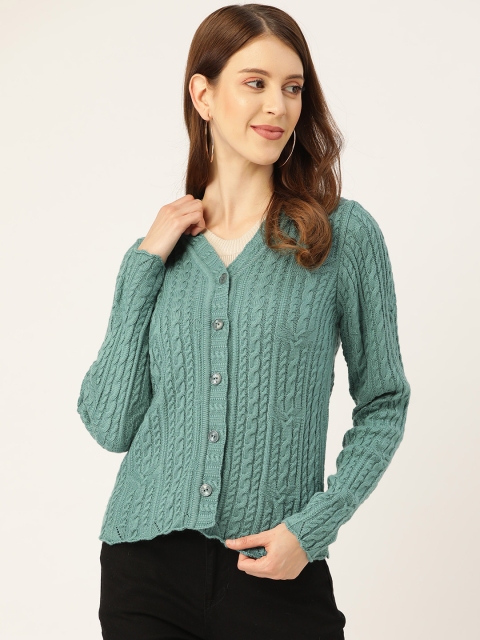 

Madame Women Green Cable Knit Cardigan