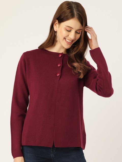 

Madame Women Burgundy Solid Cardigan