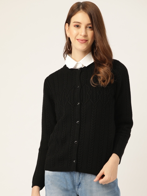 

Madame Women Black Cable Knit Detail Cardigan
