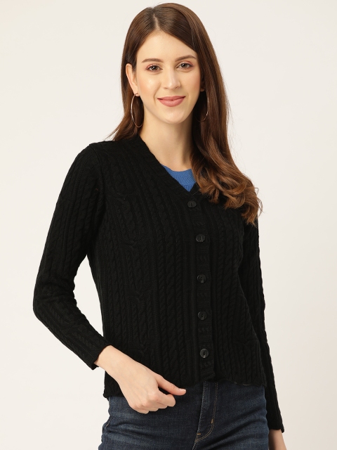 

Madame Women Black Cable Knit Cardigan Sweater