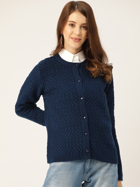 

Madame Women Navy Blue Self Design Cardigan