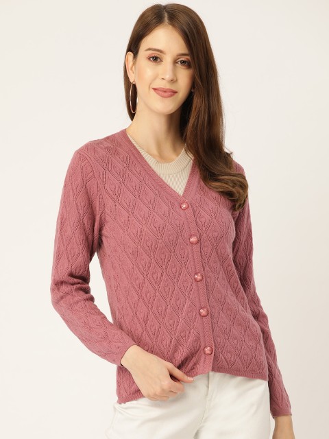

Madame Women Pink Self Design Cardigan