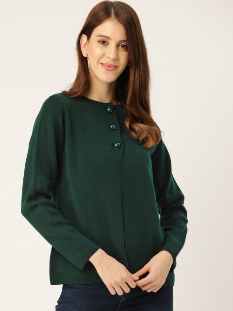 

Madame Women Green Solid Cardigan