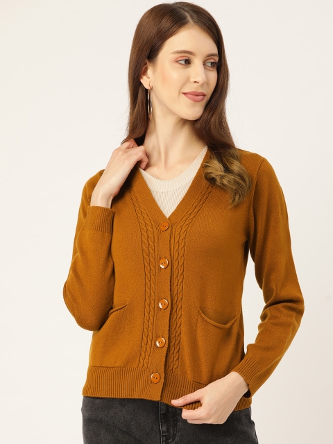

Madame Women Mustard Brown Cable Knit Detail Cardigan