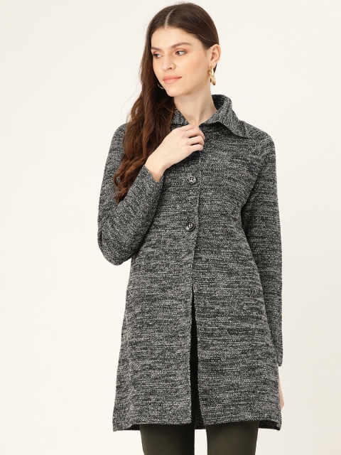 

Madame Women Black Self Design Longline Cardigan