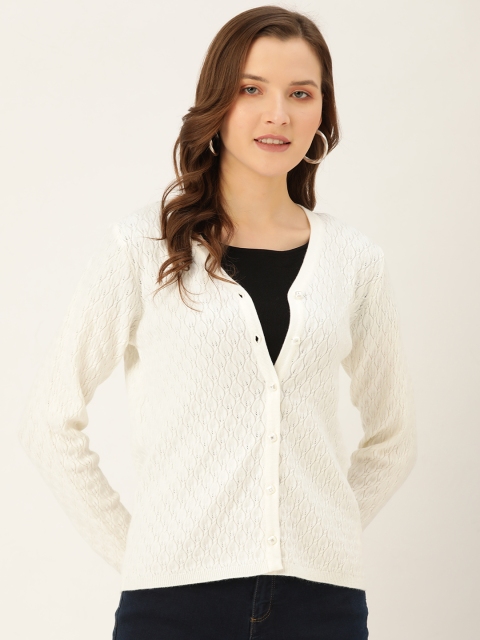 

Madame Women Off-White Self Design Cardigan